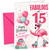 Great Granddaughter 15th Birthday Card Flamingo on Roller