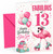 Step Son 13th Birthday Card Flamingo on Roller Skates