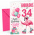 Sister 34th Birthday Card Fabulous Flamingo on Roller Skates