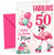 Mum 50th Birthday Card Flamingo on Roller Skates & Balloons