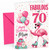 Mum 70th Birthday Card Flamingo on Roller Skates & Balloons