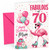 Mum 70th Birthday Card Flamingo on Roller Skates & Balloons