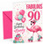 Nanny 90th Birthday Card Flamingo on Roller Skates & Balloons
