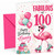 Nanny 100th Birthday Card Flamingo on Roller Skates & Balloons