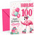 Nanny 100th Birthday Card Flamingo on Roller Skates & Balloons