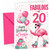 Cousin 20th Birthday Card Flamingo on Roller Skates & Balloons