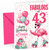 Cousin 43rd Birthday Card Flamingo on Roller Skates & Balloons