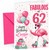 Cousin 62nd Birthday Card Flamingo on Roller Skates & Balloons