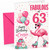 Cousin 63rd Birthday Card Flamingo on Roller Skates & Balloons