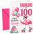 Cousin 100th Birthday Card Flamingo on Roller Skates & Balloons