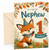 Nephew 1st Birthday Card Cute Fox in Party Hat Woodland