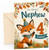 Nephew 4th Birthday Card Cute Fox in Party Hat Woodland