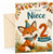 Niece 2nd Birthday Card Cute Fox in Party Hat Woodland Leaves