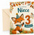 Niece 3rd Birthday Card Cute Fox in Party Hat & Autumn Leaves