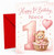 Niece 1st Birthday Card Teddy in Basket and Heart Balloon