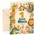 Great Niece 1st Birthday Card Safari Animals Party Hats