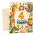 Step Daughter 4th Birthday Card Safari Animals Party Hats
