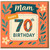 Mam 70th Birthday Card - Colourful Striped 70, Floral Leaves on Coral, Happy 70th Birthday Mam Milestone