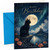 Happy Birthday Card Black Cat Moonlit Lake and Castle