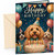 Happy Birthday Card Cute Dogs Party Hats Cake and Balloons