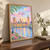 London, England travel poster full-bleed print styled in Original angled oak-console; frame and props not included