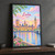 London, England travel poster full-bleed print styled in Black frame / charcoal wall; frame and props not included