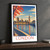 London, England travel poster bordered print styled in Black frame / charcoal wall; frame and props not included