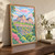 Edinburgh, Scotland travel poster full-bleed print styled in Original angled oak-console; frame and props not included