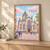 Edinburgh, Scotland travel poster full-bleed print styled in Light oak-console; frame and props not included