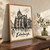Edinburgh, Scotland travel poster full-bleed print styled in Original angled oak-console; frame and props not included