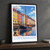 Copenhagen, Denmark travel poster bordered print styled in Black frame / charcoal wall; frame and props not included