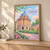 Oxford, England travel poster full-bleed print styled in Light oak-console; frame and props not included