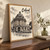 Oxford, England travel poster full-bleed print styled in Original angled oak-console; frame and props not included
