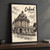 Oxford, England travel poster full-bleed print styled in Black frame / charcoal wall; frame and props not included