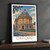 Oxford, England travel poster bordered print styled in Black frame / charcoal wall; frame and props not included