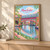 Manchester, England travel poster full-bleed print styled in Light oak-console; frame and props not included