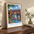 Manchester, England travel poster bordered print styled in Original angled oak-console; frame and props not included
