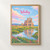 Whitby, England travel poster full-bleed print styled in Front oak frame - corrected opening; frame and props not included