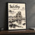 Whitby, England travel poster full-bleed print styled in Black frame / charcoal wall; frame and props not included