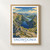 Snowdonia, Wales travel poster bordered print styled in Front oak frame - corrected opening; frame and props not included