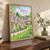 Bibury, England travel poster full-bleed print styled in Original angled oak-console; frame and props not included