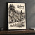 Bibury, England travel poster full-bleed print styled in Black frame / charcoal wall; frame and props not included