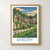 Bibury, England travel poster bordered print styled in Front oak frame - corrected opening; frame and props not included