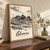 Glencoe, Scotland travel poster full-bleed print styled in Original angled oak-console; frame and props not included