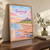 Bamburgh, England travel poster full-bleed print styled in Original angled oak-console; frame and props not included