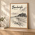 Bamburgh, England travel poster full-bleed print styled in Light oak-console; frame and props not included