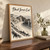 Dorset Jurassic Coast, England travel poster full-bleed print styled in Original angled oak-console; frame and props not included
