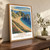Dorset Jurassic Coast, England travel poster bordered print styled in Original angled oak-console; frame and props not included