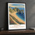 Dorset Jurassic Coast, England travel poster bordered print styled in Black frame / charcoal wall; frame and props not included