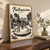 Portmeirion, Wales travel poster full-bleed print styled in Original angled oak-console; frame and props not included